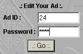 Edit Ad menu with Ad ID and Password entered