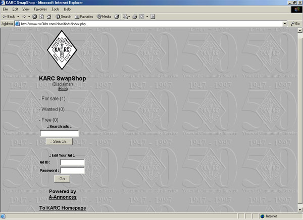 KARC SwapShop main screen