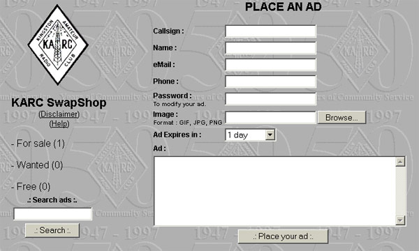 Place an ad screen with no info entered