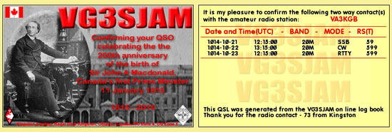 Sample VG3SJAM QSL card generated online Sample VG3SJAM QSL